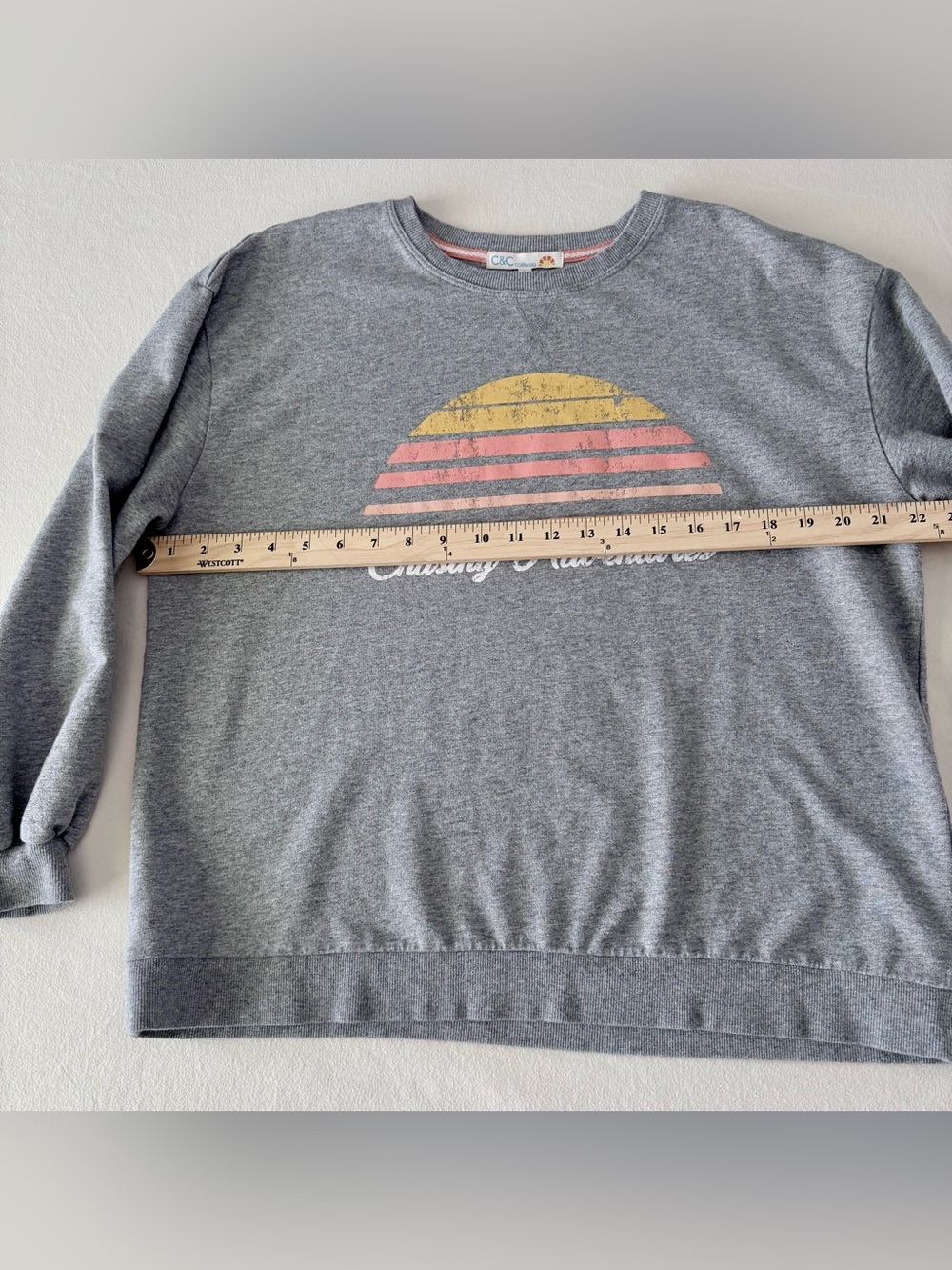 C&C California Chasing Adventure Graphic Sweatshirt Grey L EUC - Picture 3 of 7